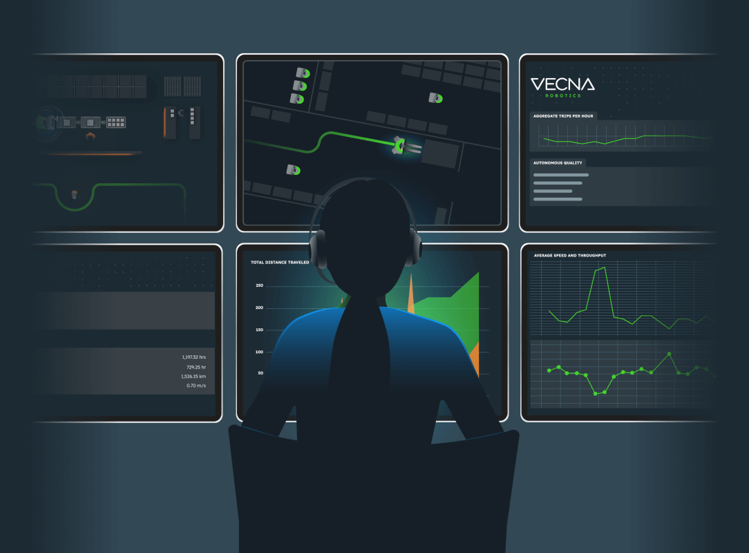 Illustration of a person sitting at a command center desk