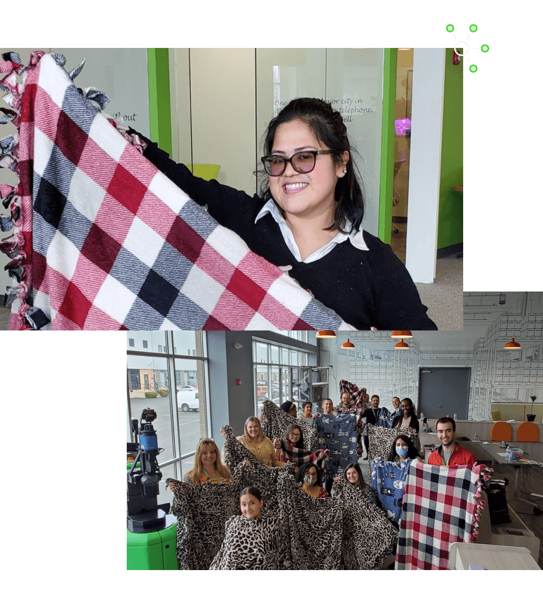 Group of people holding up blankets