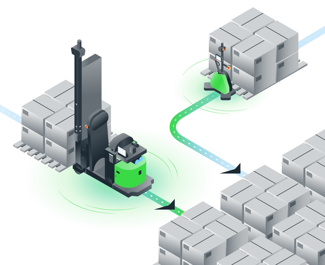 illustration of robots moving pallets