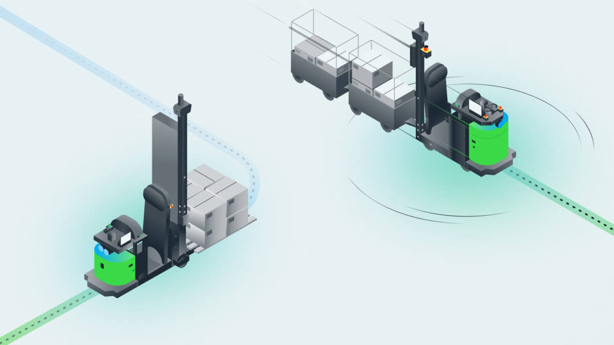 Illustration of 2 AMRs moving