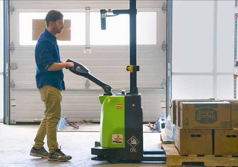 A photo of a man using a Pallet Jack