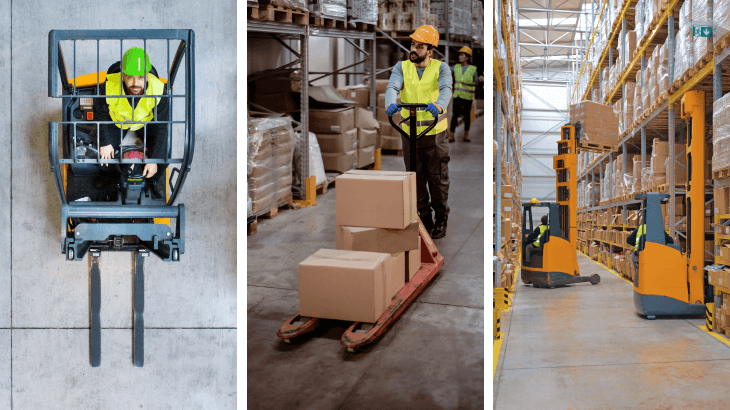 3 images of Industrial trucks in warehouses